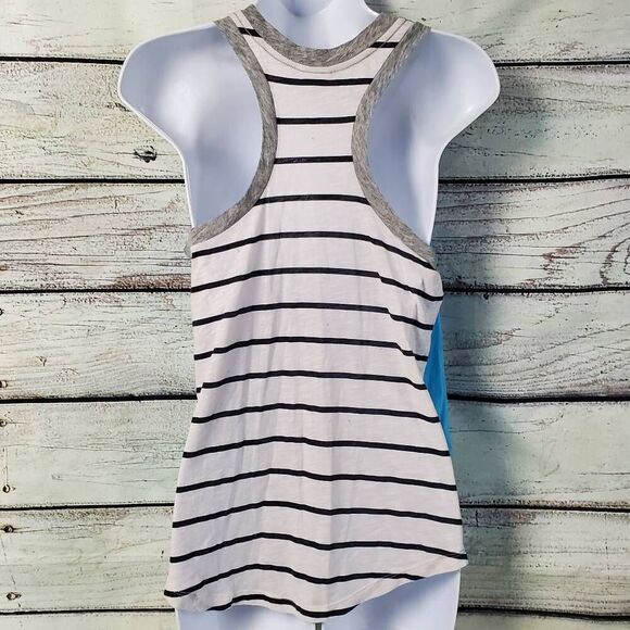 Victoria's Secret PINK Tank Top XS Blue Gray Stripe Pocket Racerback Cotton Blen - Picture 4 of 7